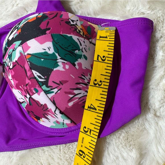 High Waist Bikini Set Swimwear Purple Floral PushUp Underwire Swimsuit Beach (L) - Picture 9 of 15